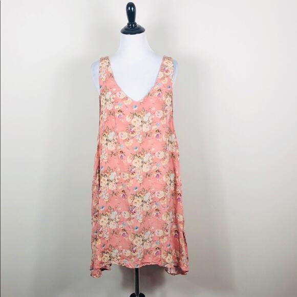 Somedays Lovin Pink Floral Sleeveless Swing Dress Size Large - Picture 1 of 3